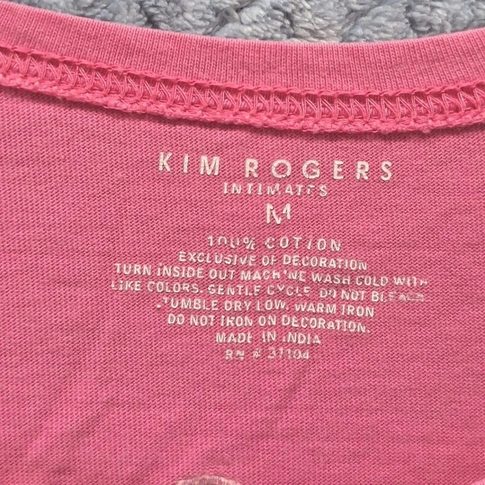 Kim Rogers Intimates Pink Flamingo Palm Tree Embroidered Sleep Tank Nightgown M